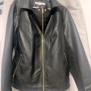 Black Kenneth Cole Stretch Leather Jacket Size 2X